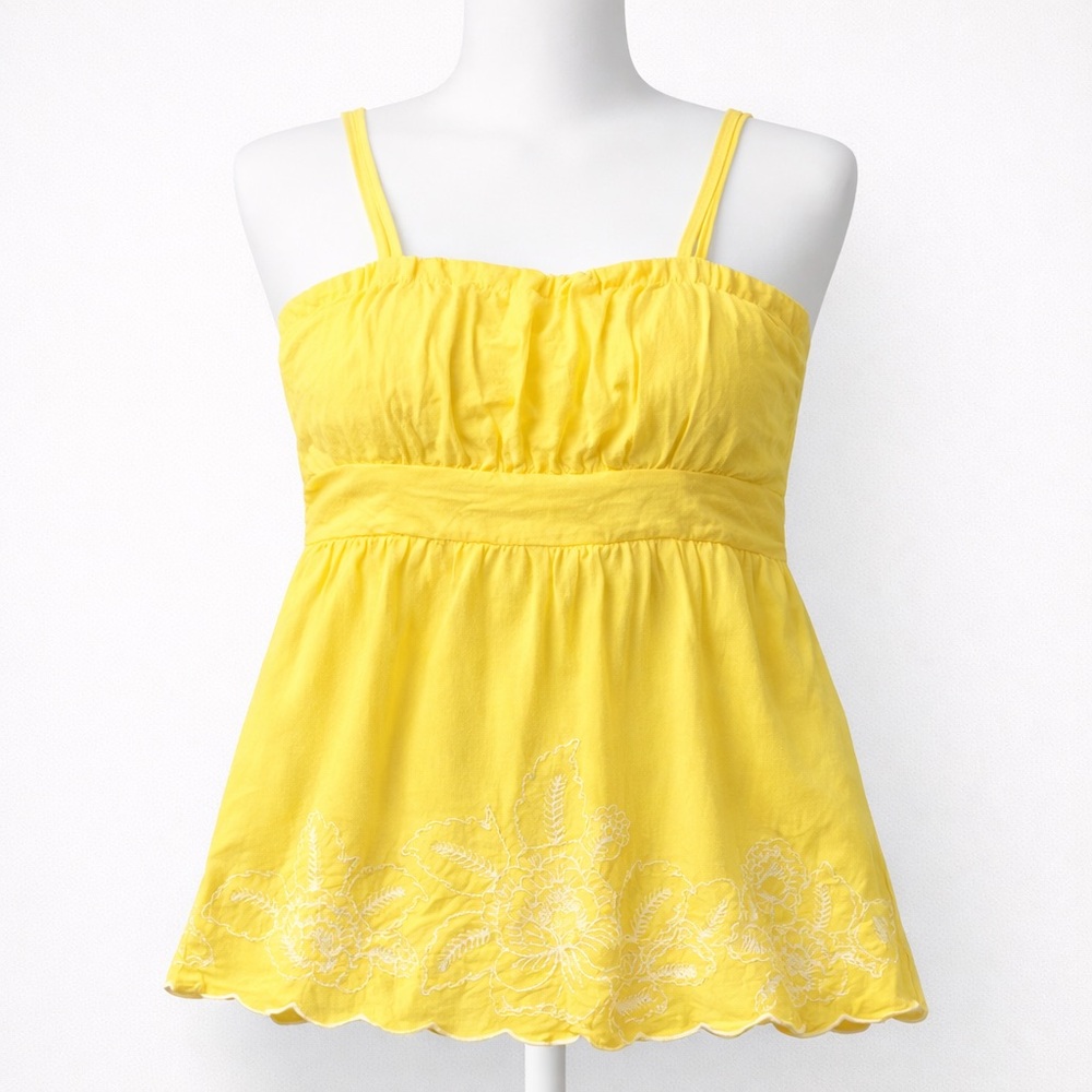 Torrid Babydoll Cami 1X Yellow Embroidered White Details Stretch Back Adjustable